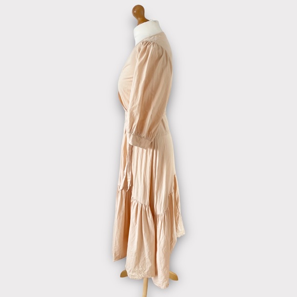 Free People Don’t Mind If I Do Midi Dress Size XS Peach Wrap Cotton Linen Mix - Picture 6 of 11